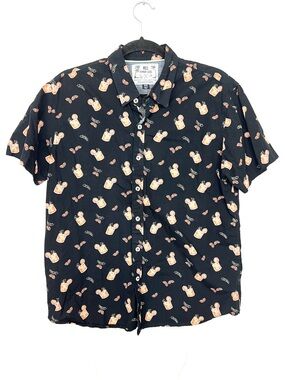 MBX Short Sleeve Button Down Shirt Cocktail Oranges Black Men's Size Medium